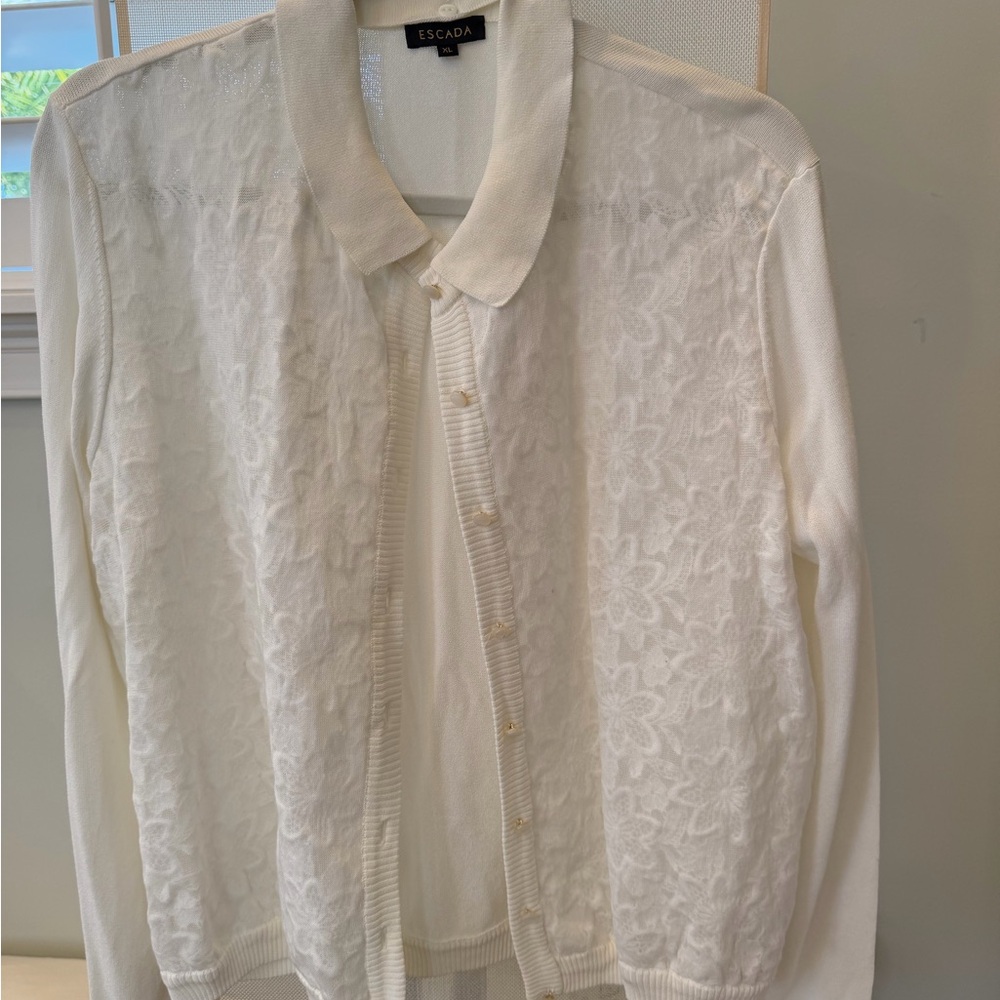 Escada Cream Collared Knit Cardigan